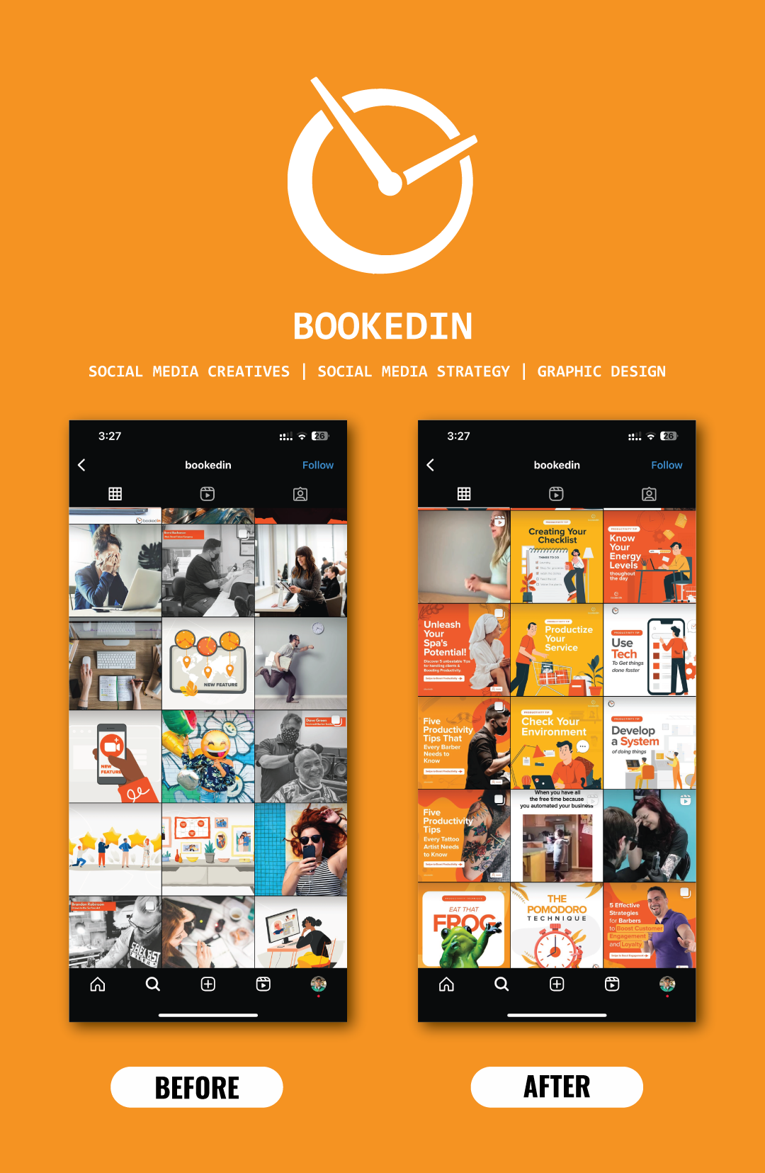 Bookedin before and after Instagram grid — replace with real screenshot